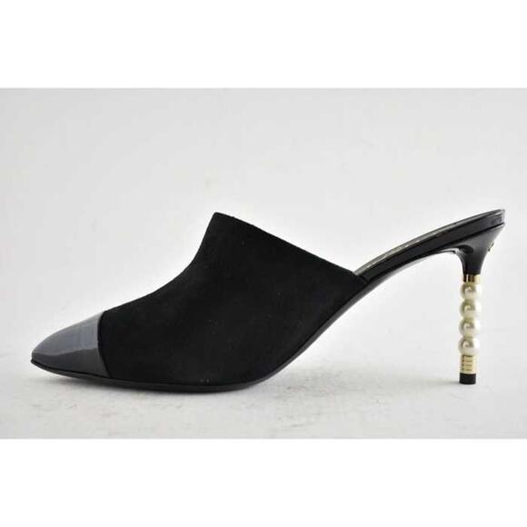 Chanel 20C Paris In Rome Pearl Black Suede Patent CC Mule Slide Heel Pump 40 - Picture 5 of 8